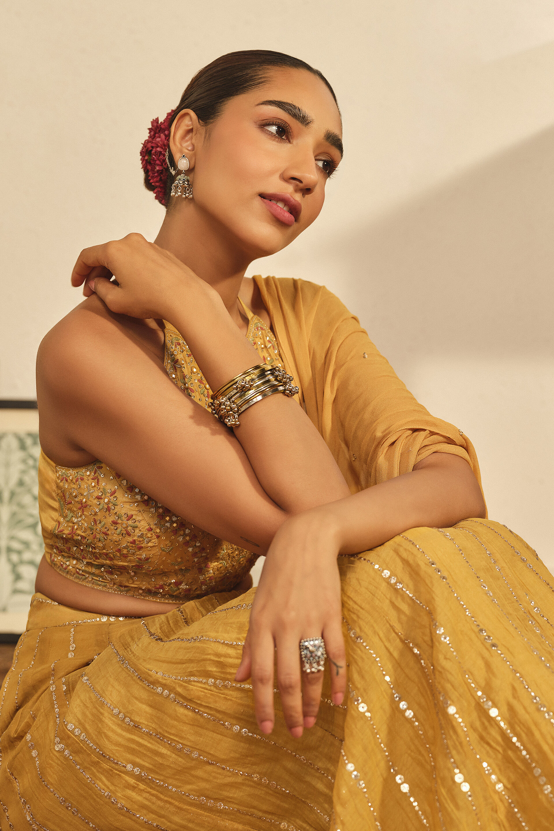 Embroidered Skirt Set in Yellow, Yellow, image 2